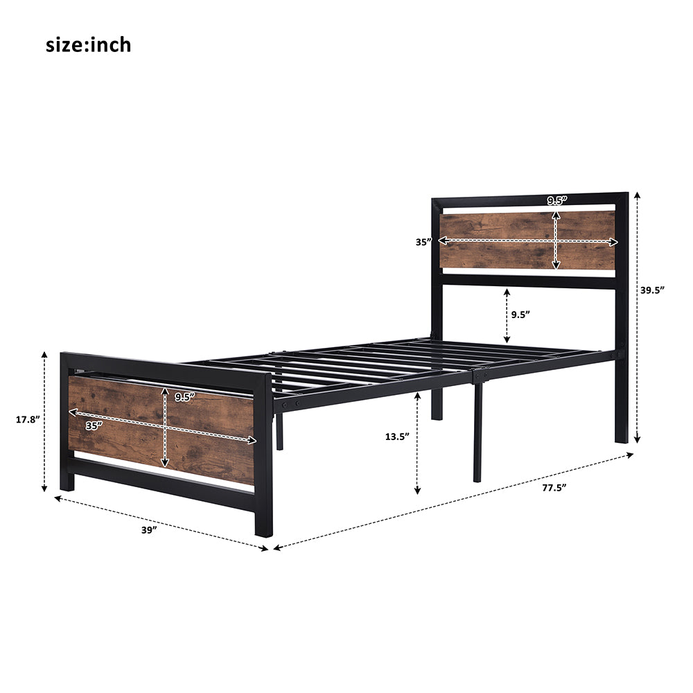 Twin Size Platform Bed Frame with Headboard