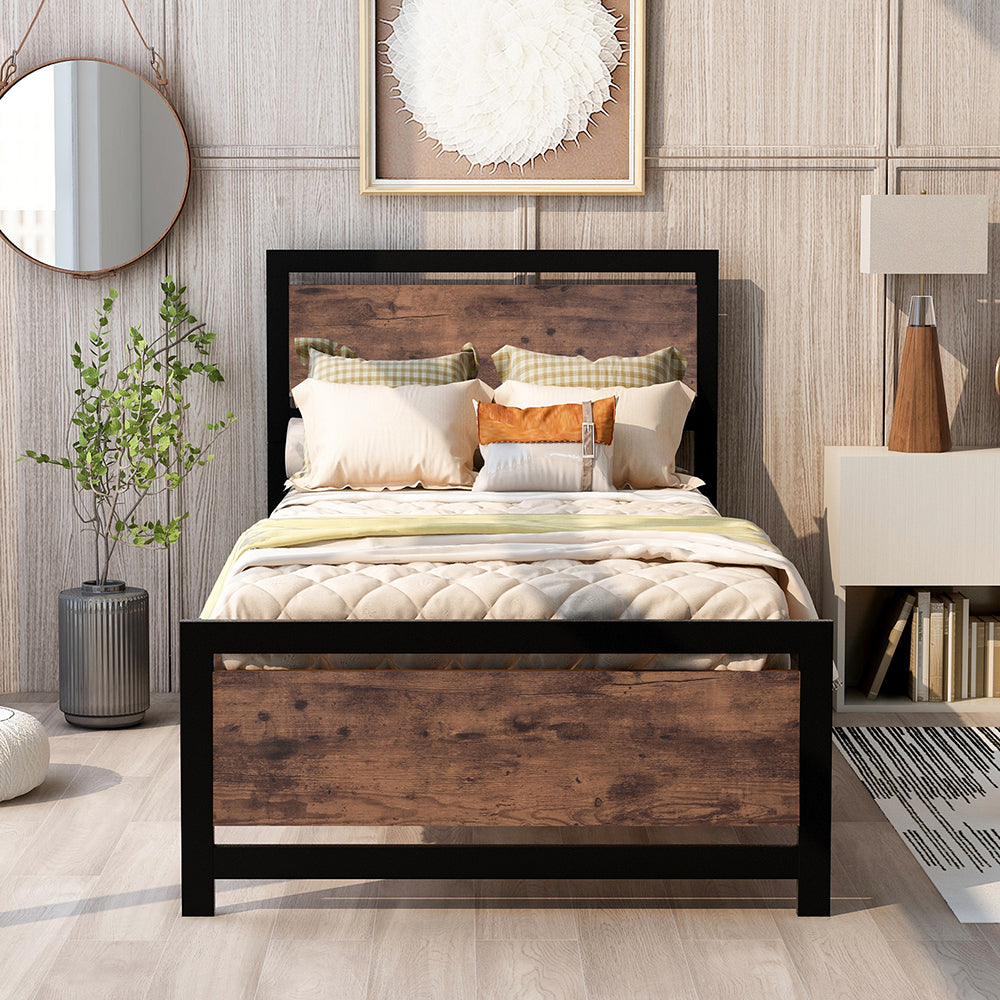 Twin Size Platform Bed Frame with Headboard