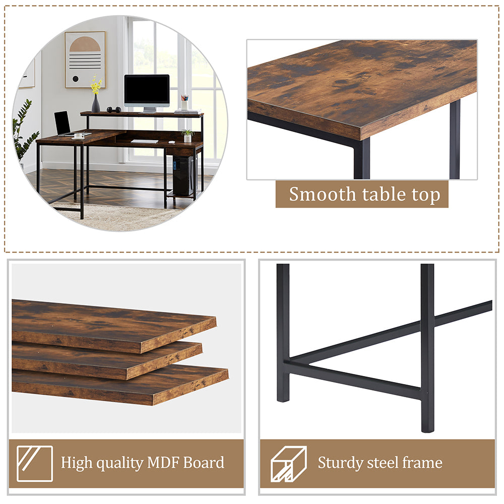 L-shaped Computer Desk with Monitor Shelf and CPU Stand