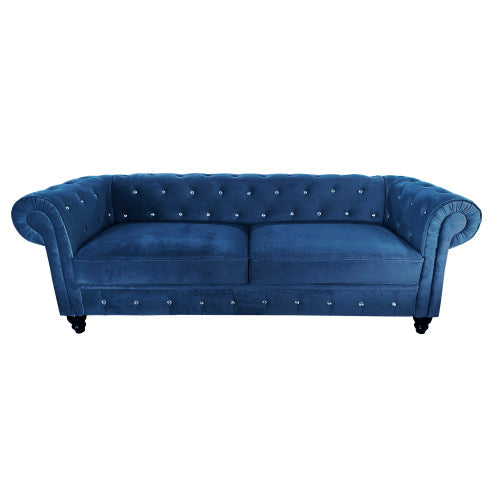 Velvet Upholstered Couch Button Tufted Rolled Arm Sofa