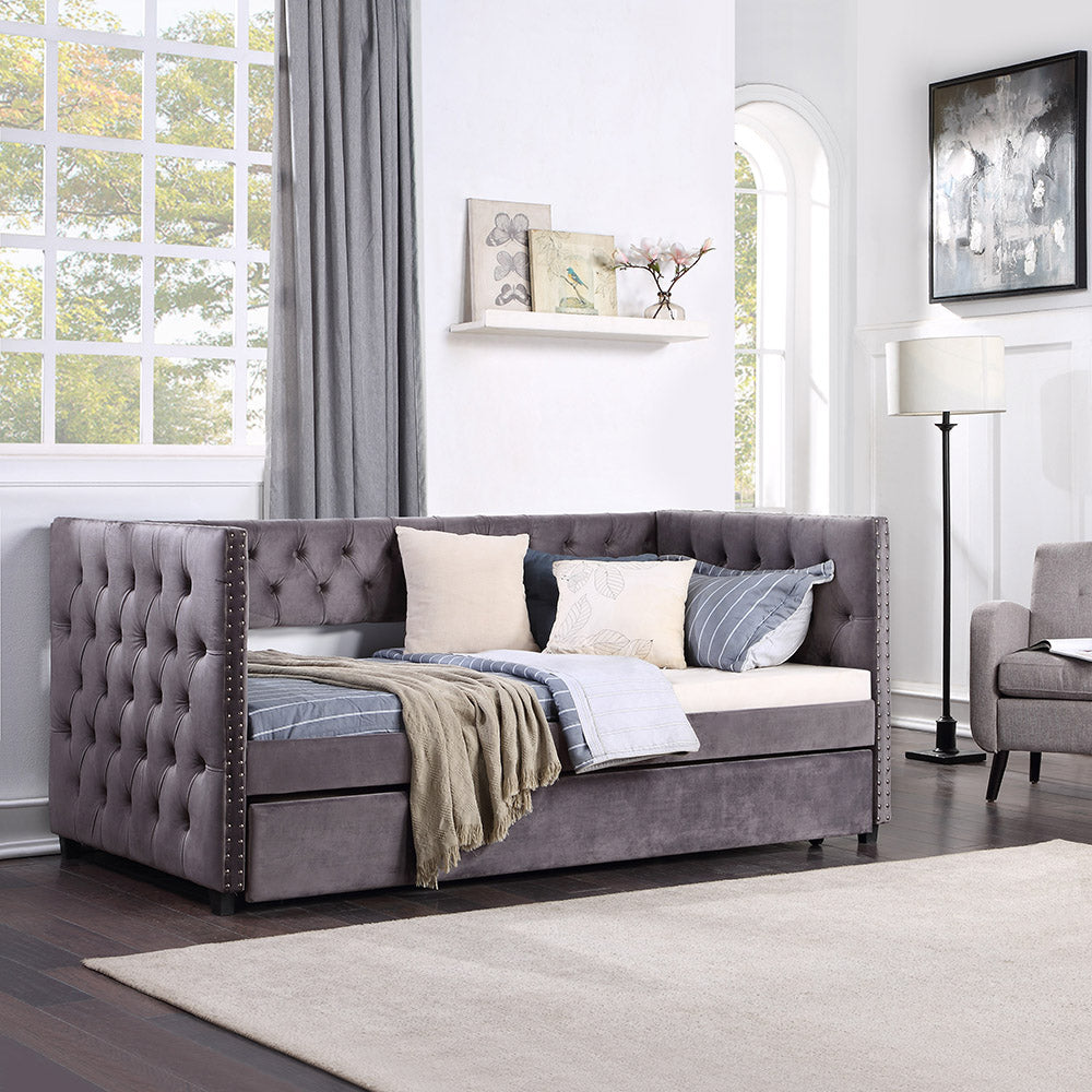 Twin Upholstered Tufted Daybed with Trundle