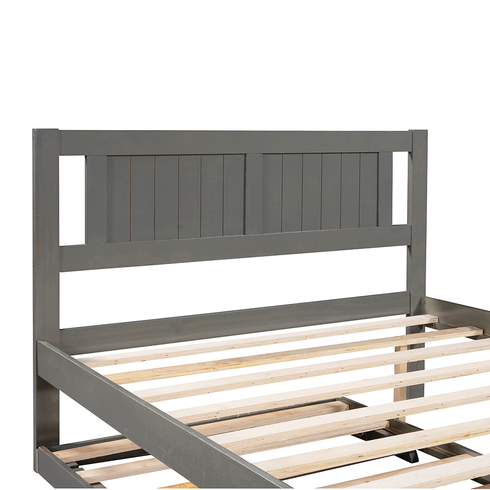 Full Size Platform Bed with Adjustable Trundle, Gray