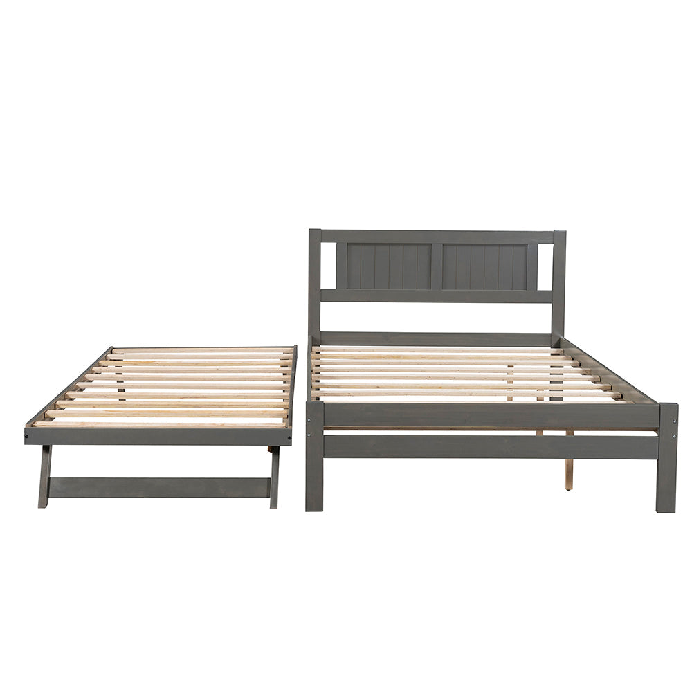 Full Size Platform Bed with Adjustable Trundle, Gray