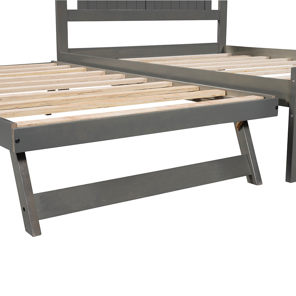 Full Size Platform Bed with Adjustable Trundle, Gray