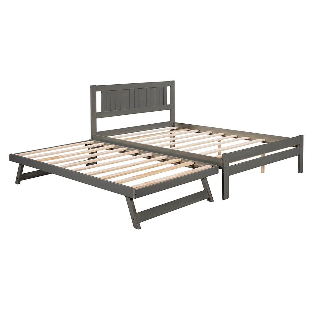 Full Size Platform Bed with Adjustable Trundle, Gray