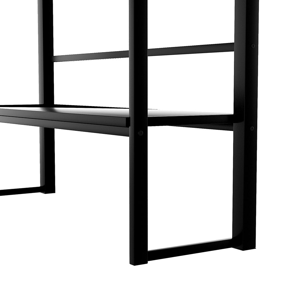 Twin Size Loft Metal Bunk Bed with Desk and Shelves, Black