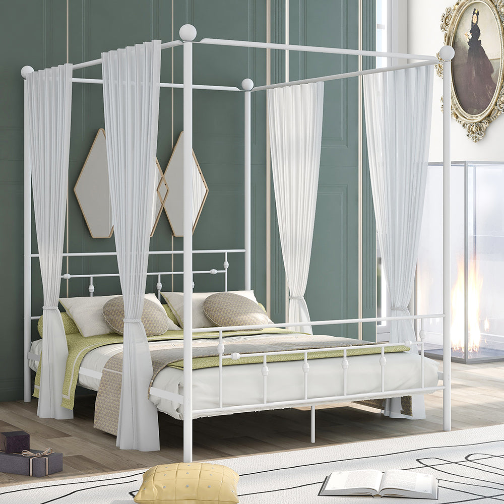 Queen Metal Canopy Bed with Headboard