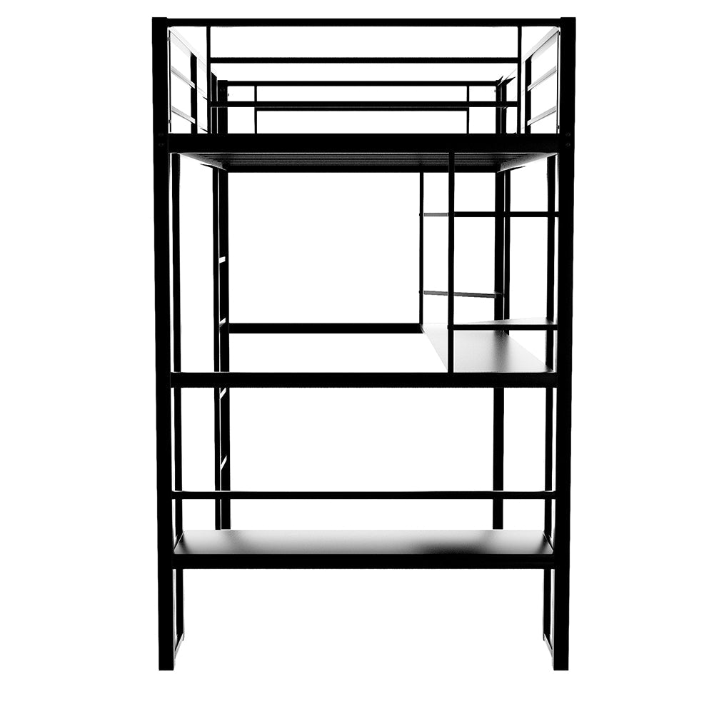 Twin Size Loft Metal Bed with Desk and Shelves