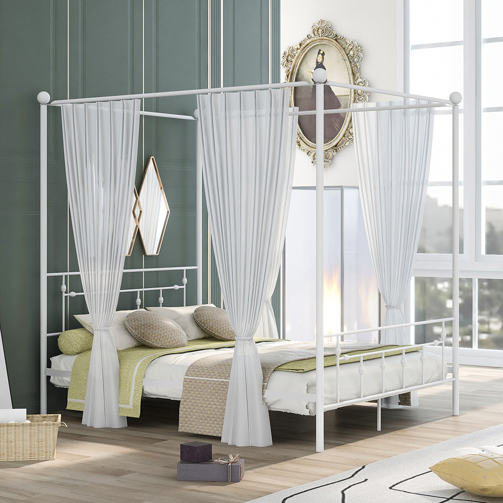 Queen Metal Canopy Bed with Headboard