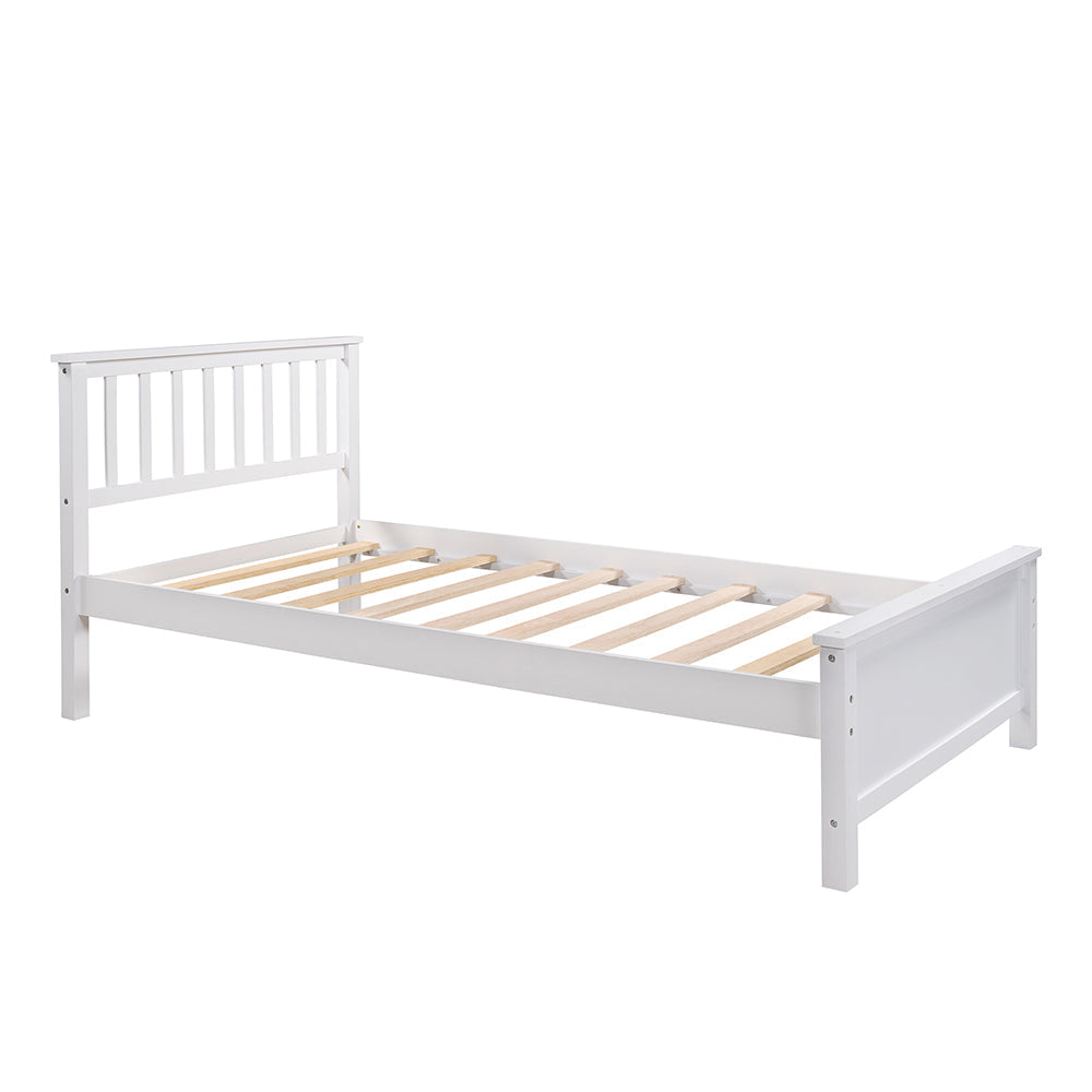 Twin Size Wood Platform Bed with Headboard, White