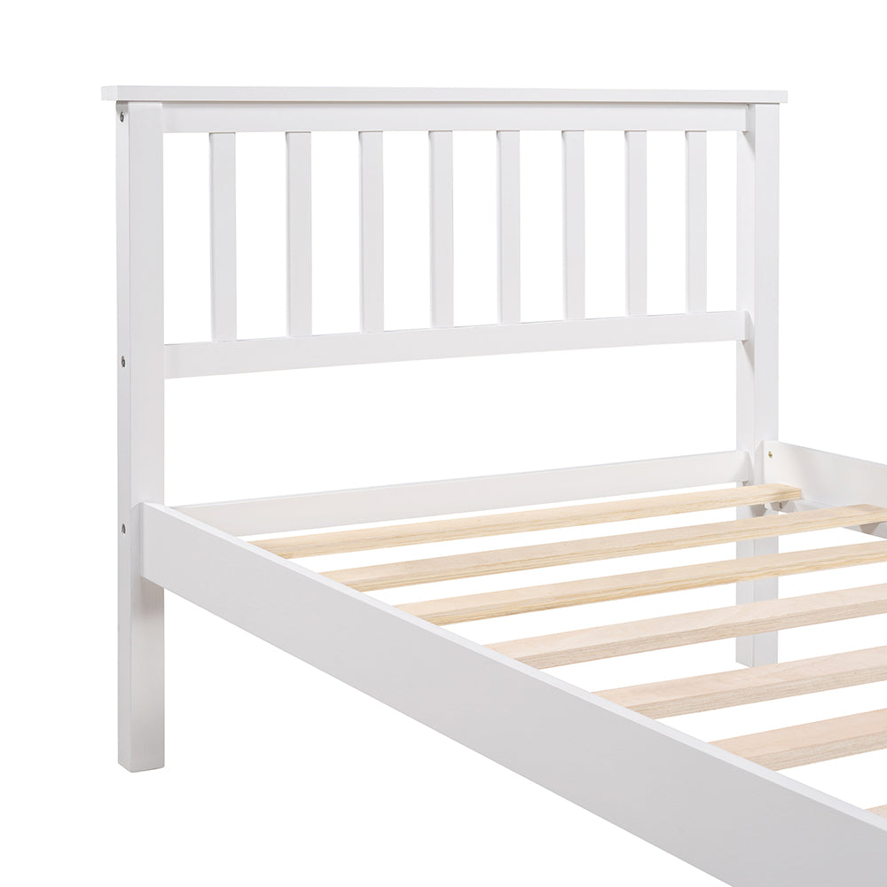 Twin Size Wood Platform Bed with Headboard, White