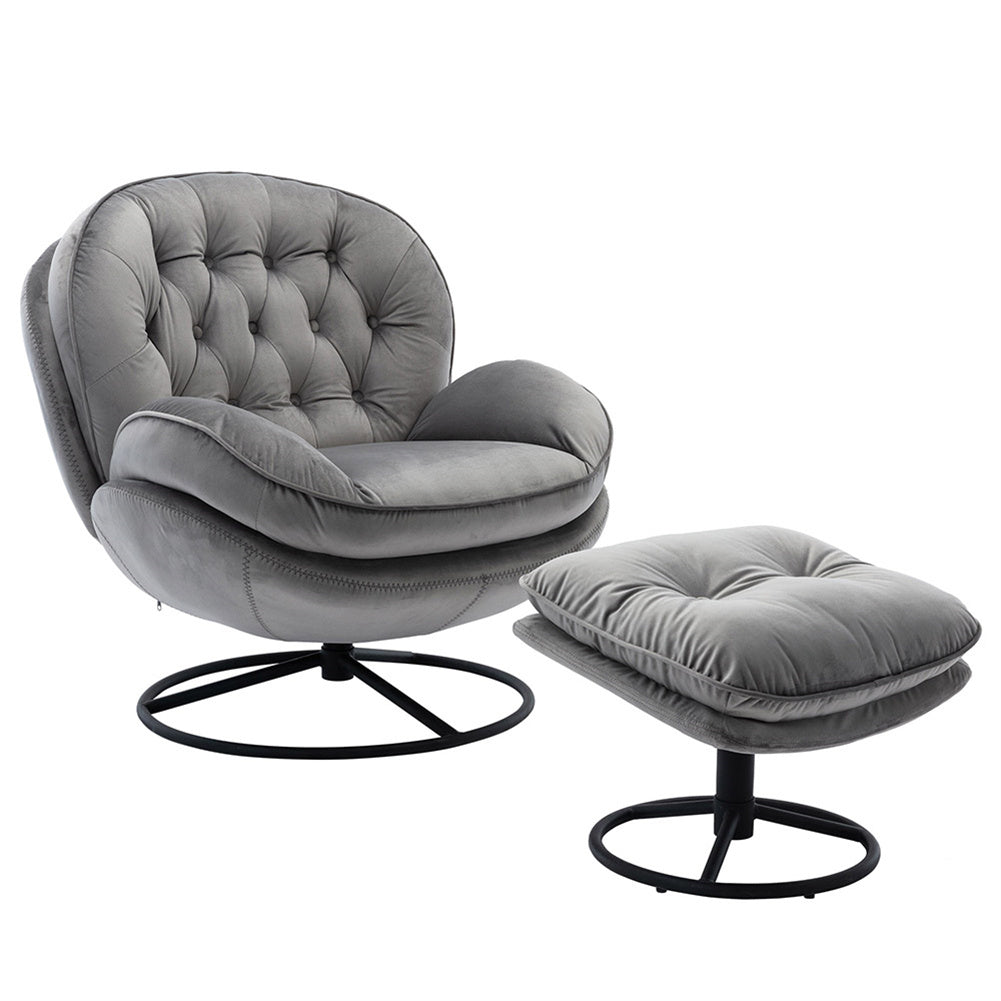 Velvet Swivel Chair and Ottoman