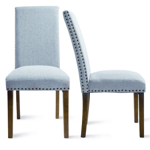 Upholstered Fabric Dining Chairs Set of 2 with Copper Nails, Blue