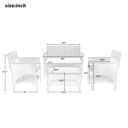 4pcs Rattan Sofa Set Seating Group with Cushions