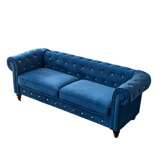 Velvet Upholstered Couch Button Tufted Rolled Arm Sofa