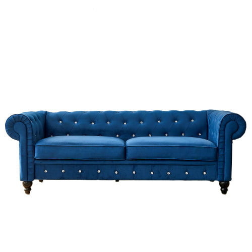 Velvet Upholstered Couch Button Tufted Rolled Arm Sofa