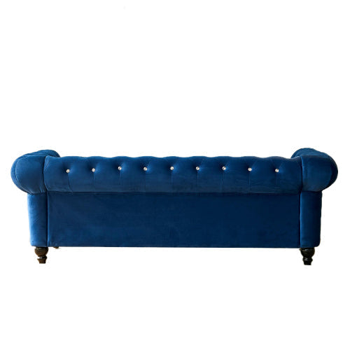 Velvet Upholstered Couch Button Tufted Rolled Arm Sofa