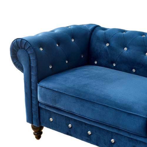 Velvet Upholstered Couch Button Tufted Rolled Arm Sofa