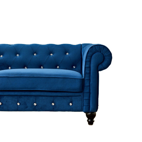 Velvet Upholstered Couch Button Tufted Rolled Arm Sofa