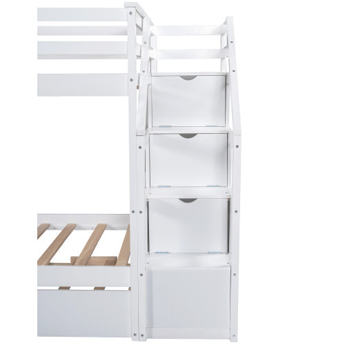 Twin-Over-Twin Bunk Bed with Trundle and Storage Stairs