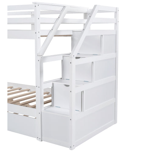 Twin-Over-Twin Bunk Bed with Trundle and Storage Stairs