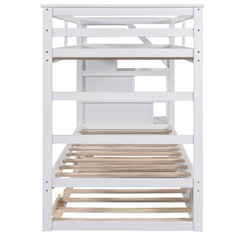 Twin-Over-Twin Bunk Bed with Trundle and Storage Stairs