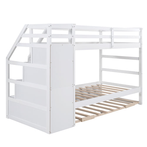 Twin-Over-Twin Bunk Bed with Trundle and Storage Stairs