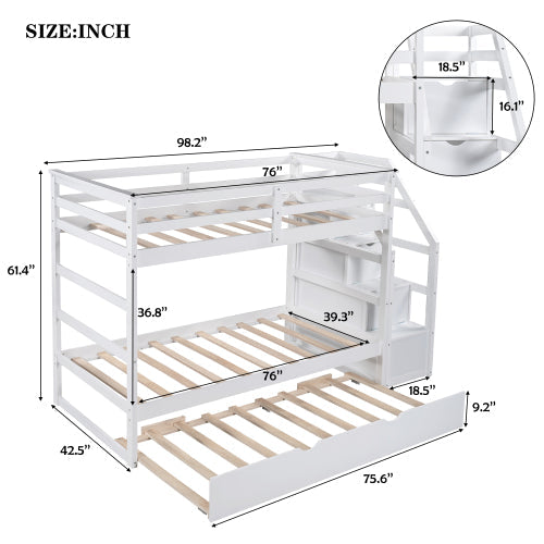 Twin-Over-Twin Bunk Bed with Trundle and Storage Stairs