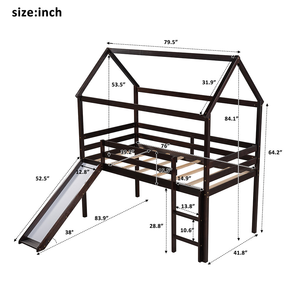 Twin Size Loft House Bed with Slide