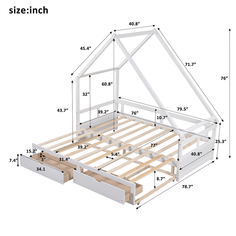 Extending Daybed House Bed with Two Drawers