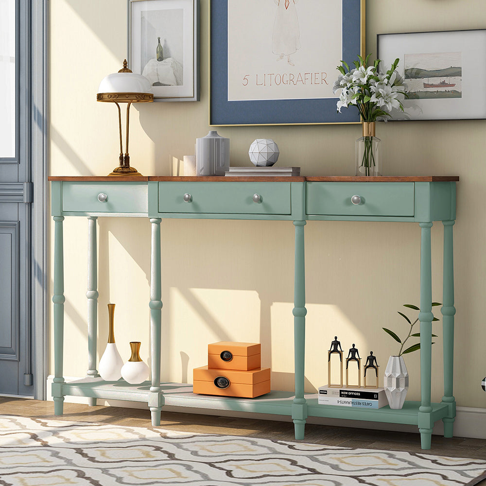 Console Table with Drawers and Storage Shelf 