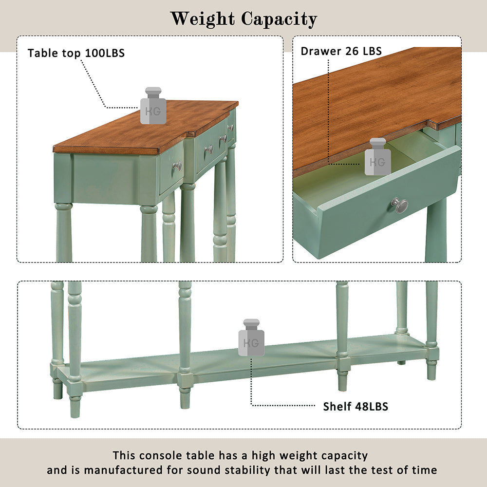 Console Table with Drawers and Storage Shelf 