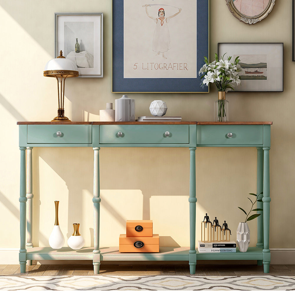 Console Table with Drawers and Storage Shelf 