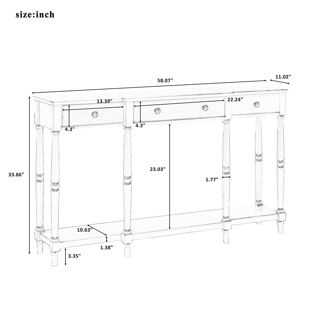 Console Table with Drawers and Storage Shelf 