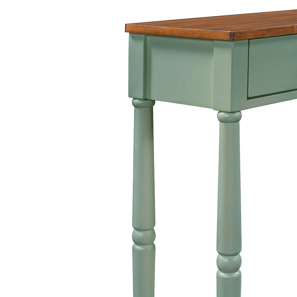 58 Inches Wood Console Table with Storage Shelf and Drawers, Green