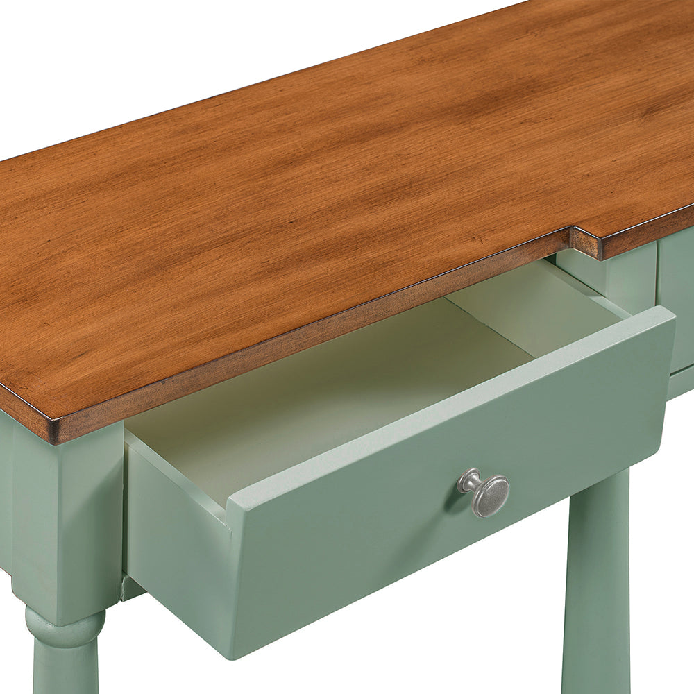 58 Inches Wood Console Table with Storage Shelf and Drawers, Green