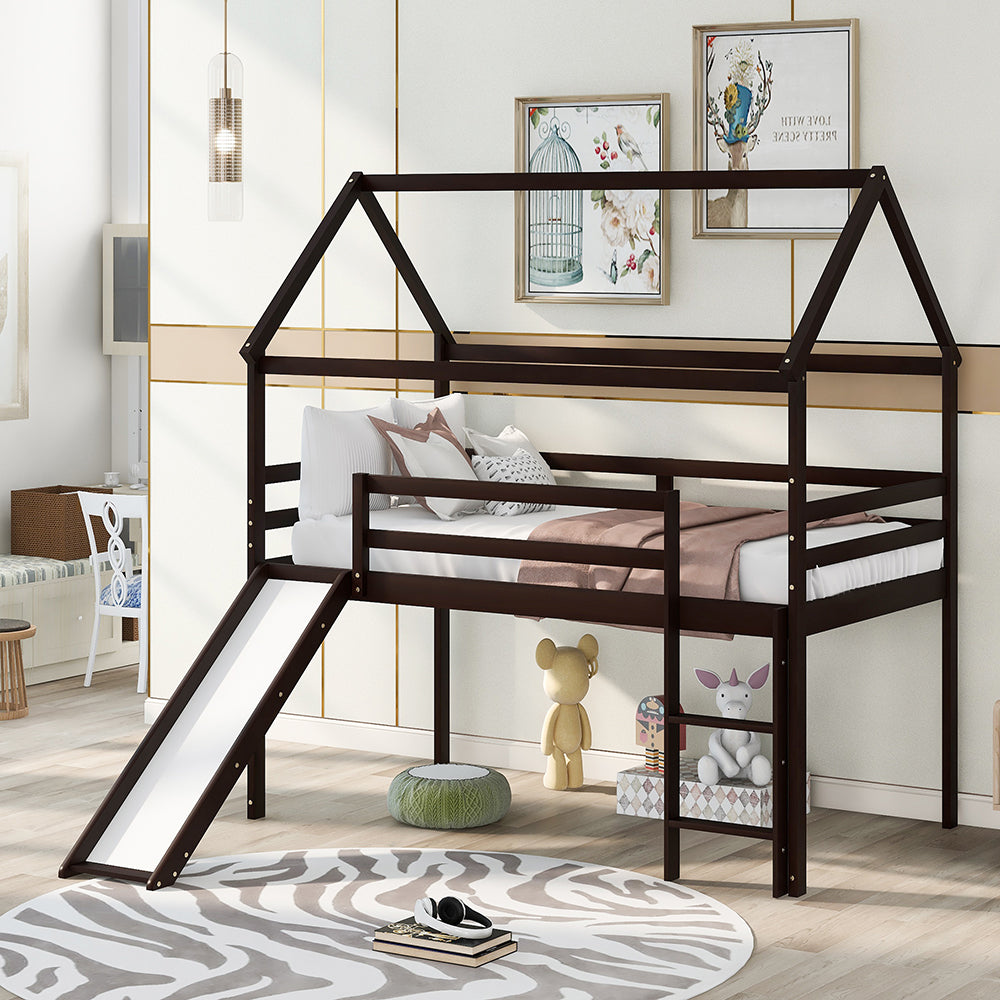 Twin Size Loft House Bed with Slide