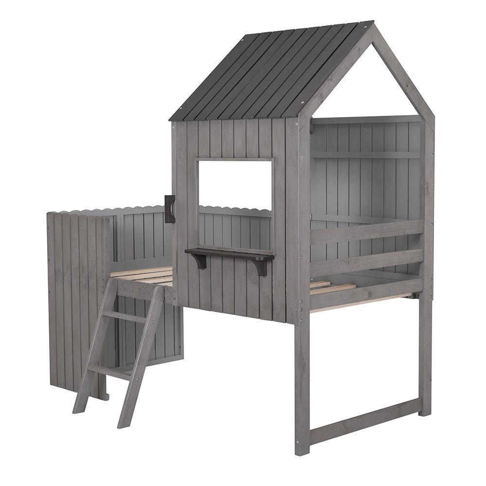 Twin size Loft House Bed with Roof