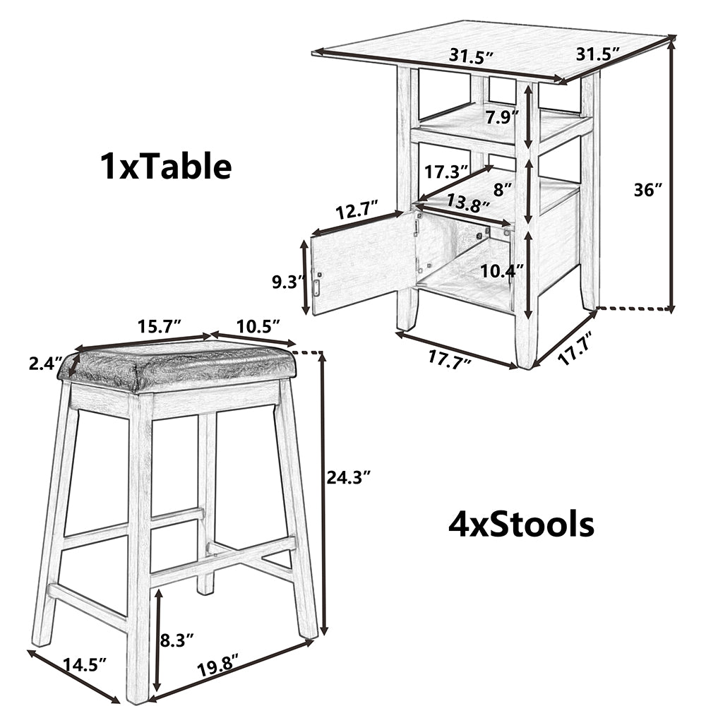 Counter Height Dining Table with 4 Stools