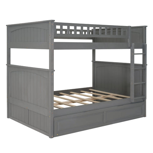 Full Over Full Bunk Bed with Trundle, Brushed Gray