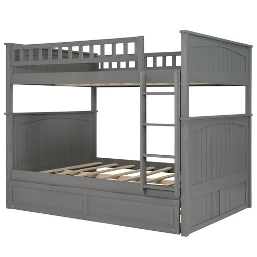 Full Over Full Bunk Bed with Trundle, Brushed Gray