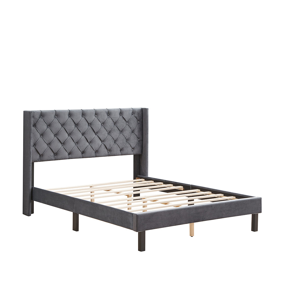 Velvet Button Tufted-Upholstered Bed