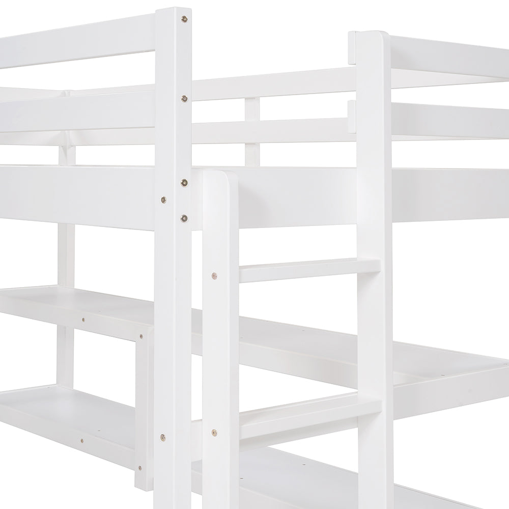 Twin Size Loft Bed with Shelves, White