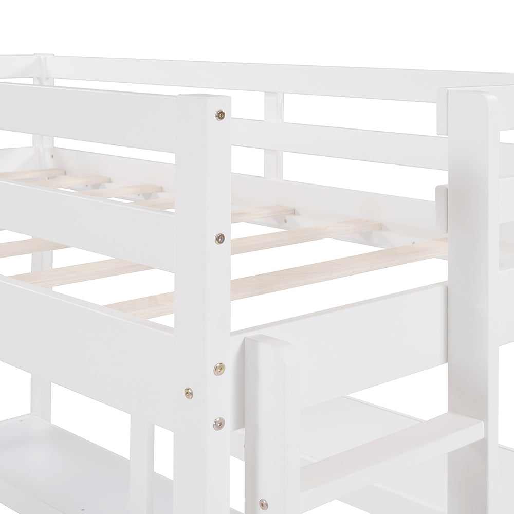 Twin Size Loft Bed with Shelves, White