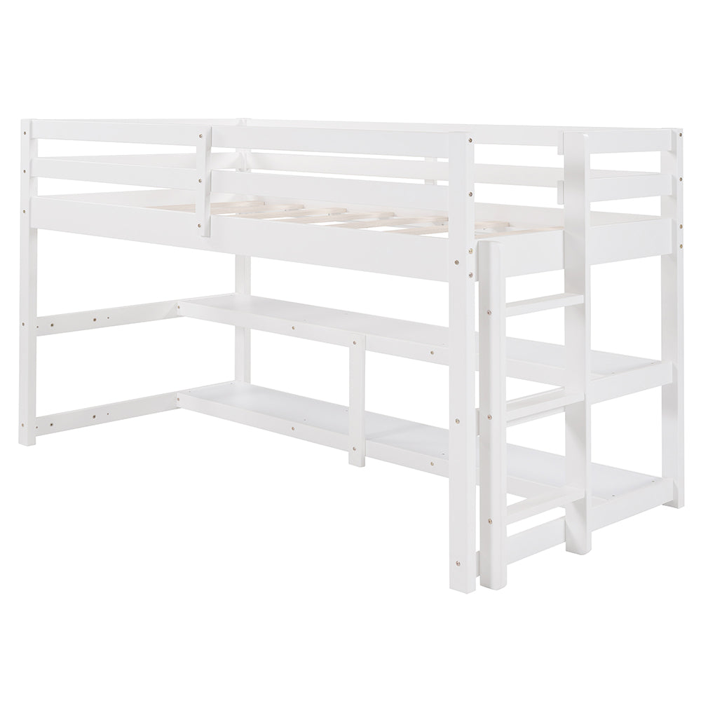 Twin Size Loft Bed with Shelves