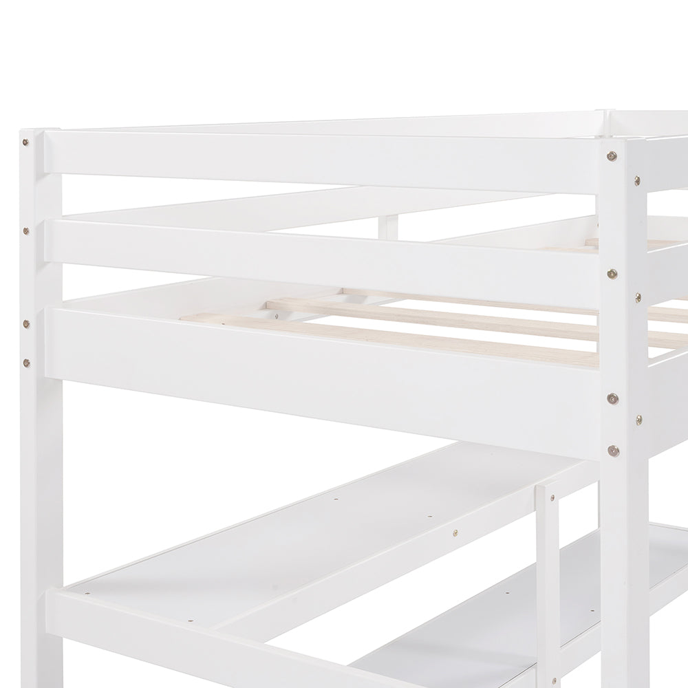 Twin Size Loft Bed with Shelves, White