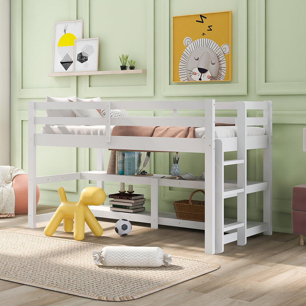 Twin Size Loft Bed with Shelves