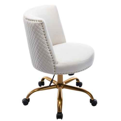 Velvet Office Swivel Chair, Ivory White