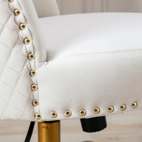 Velvet Office Swivel Chair, Ivory White