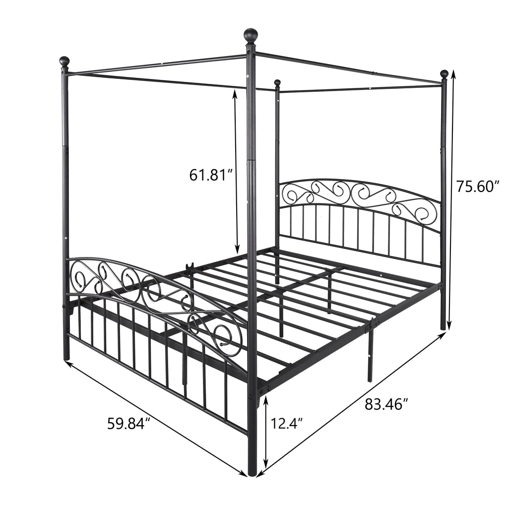 Metal Queen Canopy Bed with Headboard